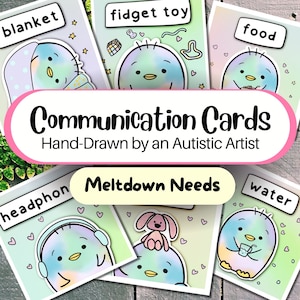 6+6 handgetekende communicatiekaarten, autisme-meltdown/shutdown-behoeften, autisme niet-sprekende communicatie, non-verbale kaarten, AAC-plaatjeskaarten