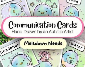 6+6 Hand-Drawn Communication Cards, Autistic Meltdown/ Shutdown Needs, Autism Non Speaking Communication, Nonverbal Cards, AAC Picture Cards