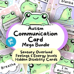 Autism Frog Lover Bundle: Communication Cards, Feelings Flashcards, Affirmations, Energy Levels Tracker, Autistic Worksheets, ASD Posters