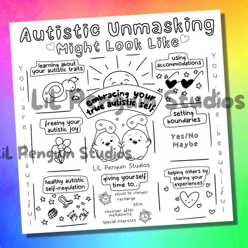 Autistic Unmasking Coloring Sheet, Autism Activity, Autistic Masking