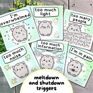 Cat-Design Autism Communication Cards for Meltdowns/ Shutdowns, Sensory Overload Neurodivergent Tool, Children/ Adult NonVerbal Printable