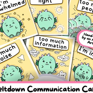 Dino-Themen Meltdown Kommunikationskarten, niedliche Neurodiversität druckbare, Kinder / Erwachsene Autismus visuelle Hilfe, autistischer Burnout digitaler Download