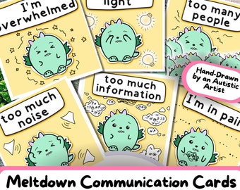 Dino-Themed Meltdown Communication Cards, Cute Neurodiversity Printable, Kids/ Adult Autism Visual Aid, Autistic Burnout Digital Download