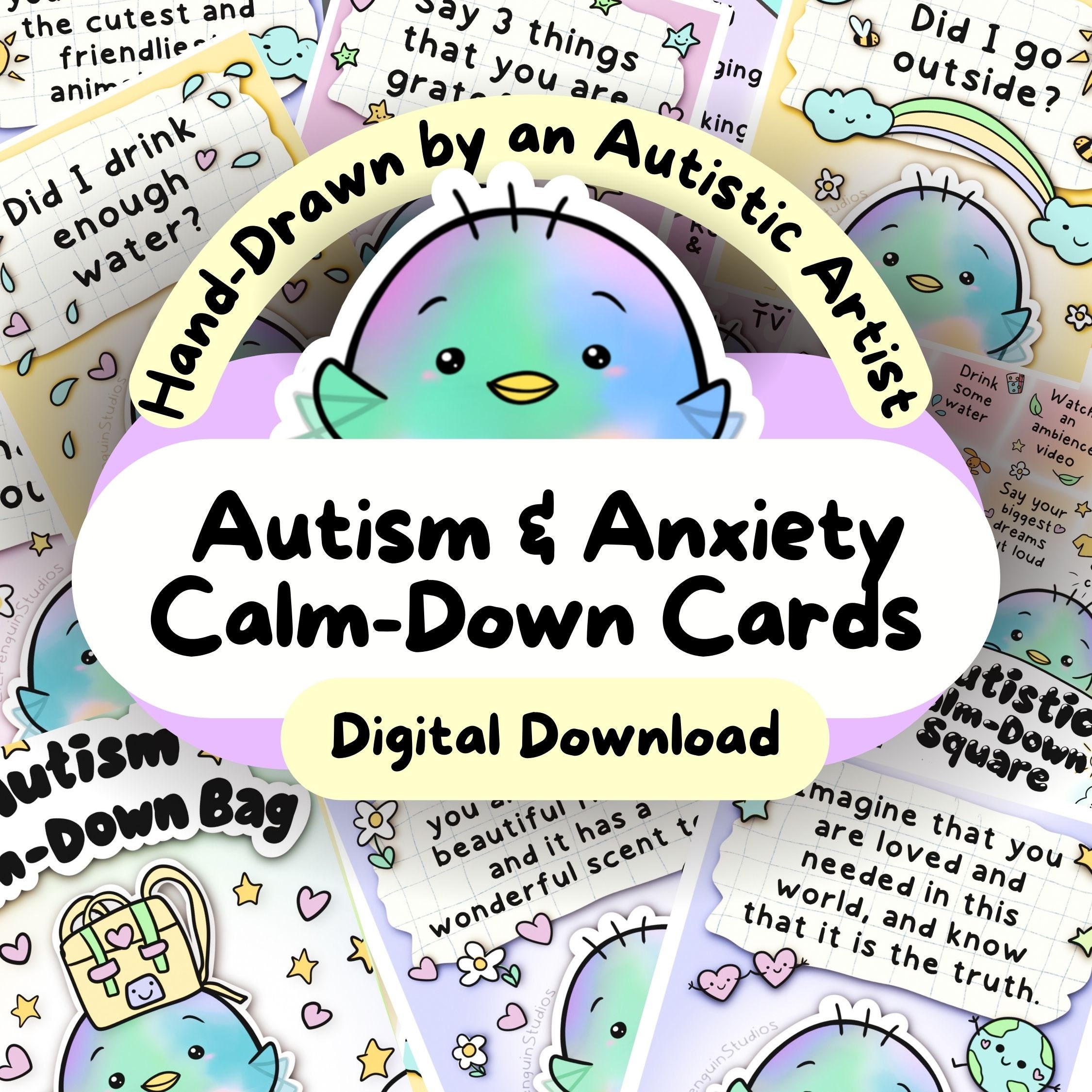 Neurodivergent Calming Cards, Autistic Calm Down Bag, ADHD Download, Therapy Prints, Autism Meltdown Help, Burnout Prevention, Grounding Kit