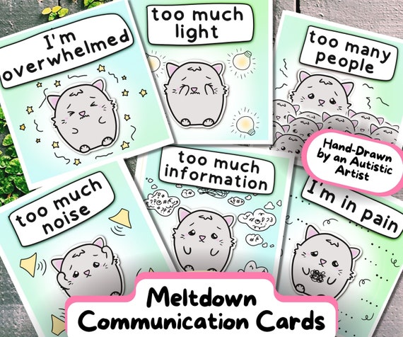 Cat-Themed Autism Communication Cards for Meltdowns/ Shutdowns, Sensory Overload Neurodivergent Tool, Children/ Adult NonVerbal Printable