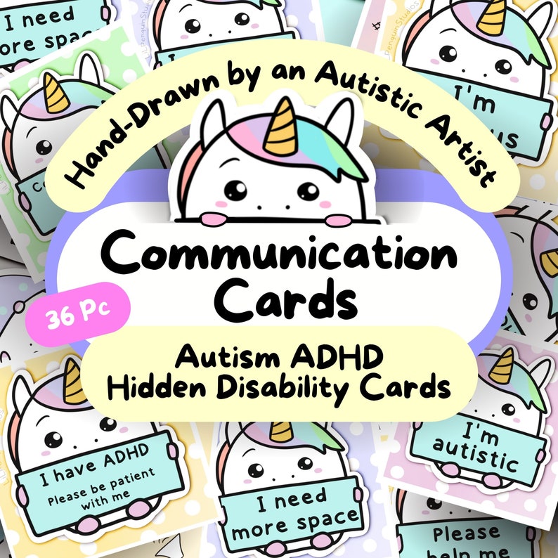Unicorn Autism Hidden Disability Cards for Sunflower Lanyard, ADHD ...