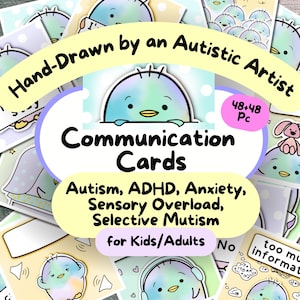 Communicatiekaarten pinguïn, autismewaarschuwingskaart, neurodivergente afdrukbare, non-verbale autistische volwassenen OC, ASS, sensorische overbelasting, hulpmiddel bij kernsmelting