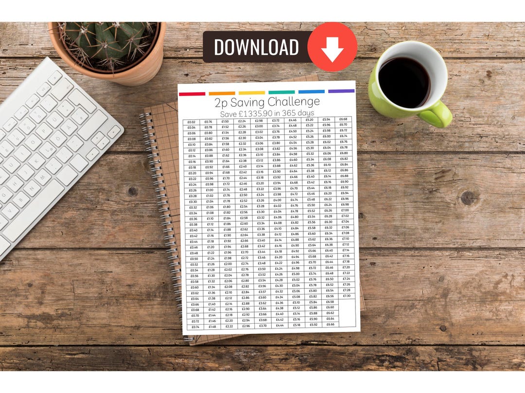 2p Saving Challenge Printable, A4 Budget Tracker (digital Download) - Etsy