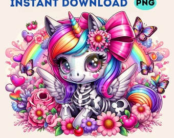 Coquette Halloween Unicorn Skeleton PNG: Spooky Sublimation Design (Digital Download)
