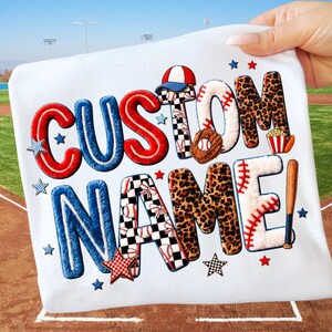 Benutzerdefinierter Baseball-Chenille-Patch PNG, personalisierte 3D-Hauch-Namenssublimation, Koquette-Baseballbogen PNG, Leopard-Uni-Patch, benutzerdefinierter Sport PNG