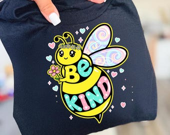 Be Kind Bee PNG, Kawaii Bumblebee Clipart, Pastel Rainbow Wings (Digital Download)