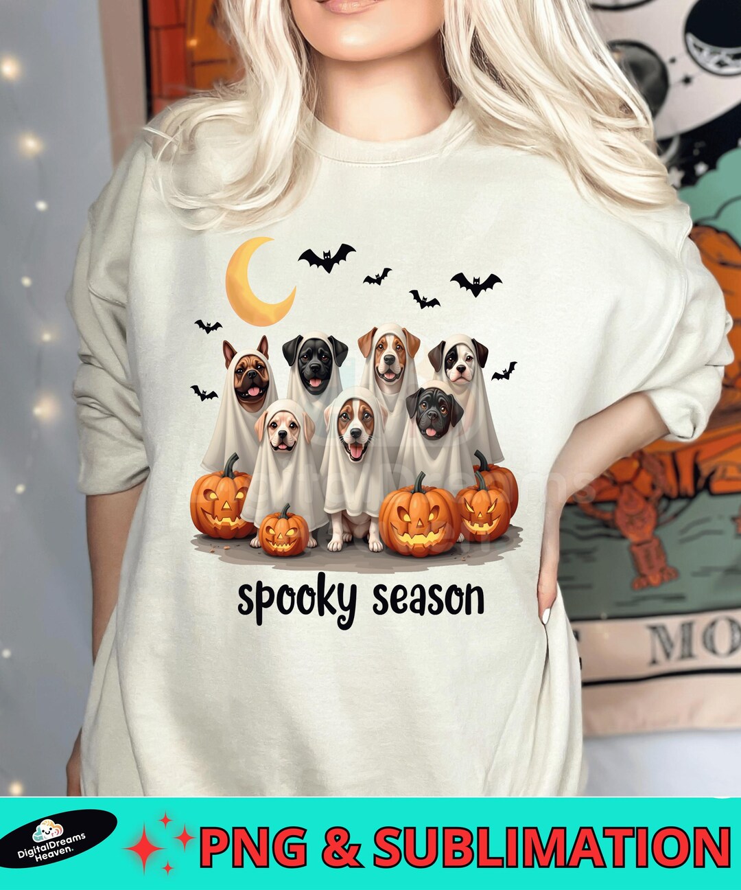 Retro Ghost Dog PNG Digital Download, Spooky Season Halloween Dog ...