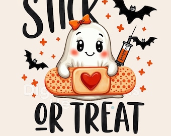 Ghost Nurse Stick Or Treat PNG: Spooky Halloween Design (Digital Download)