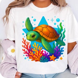 Art mural coloré tortue de mer pour chambre d'enfants, océan, pépinière, impression, animal sous-marin, plage, thème, chambre bébé, téléchargement numérique