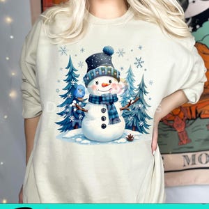 Snowman Bluebird Christmas PNG: Winter Holiday Scene (Instant Download)
