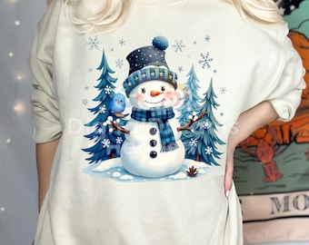 Sneeuwpop Bluebird Christmas-png: winters tafereel (directe download)