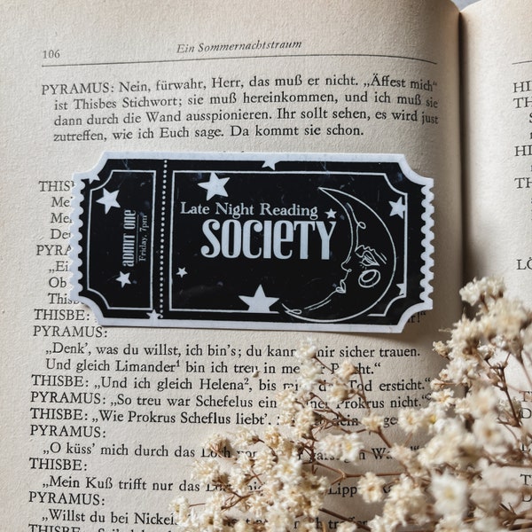 Late Night Reading Society Sticker Old Ticket // Water-Resistant Stickers for Book Lovers, Book Fans, Literature Nerds