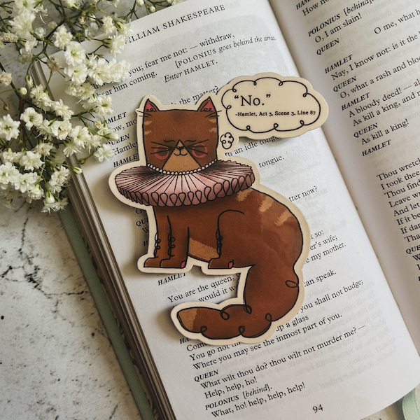 Grumpy Shakespearean Cat Vinyl Sticker // Hamlet Inspired Laptop or Journal Sticker for Book Lovers // Shakespeare Art Gift // Cute Cat