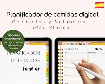 DIGITAL MEAL PLANNER for tablet | Goodnotes and Notability | Inventory of meals, cooking recipes, weekly meal planner.