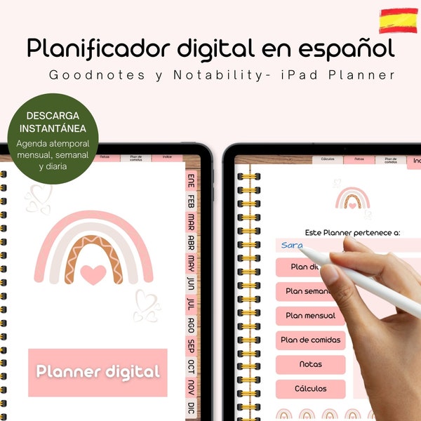 AGENDA DIGITAL atemporal en ESPAÑOL para Goodnotes, Noteshelf, Notability. Planner digital para iPad. Descarga instantanea. Semanal y diario