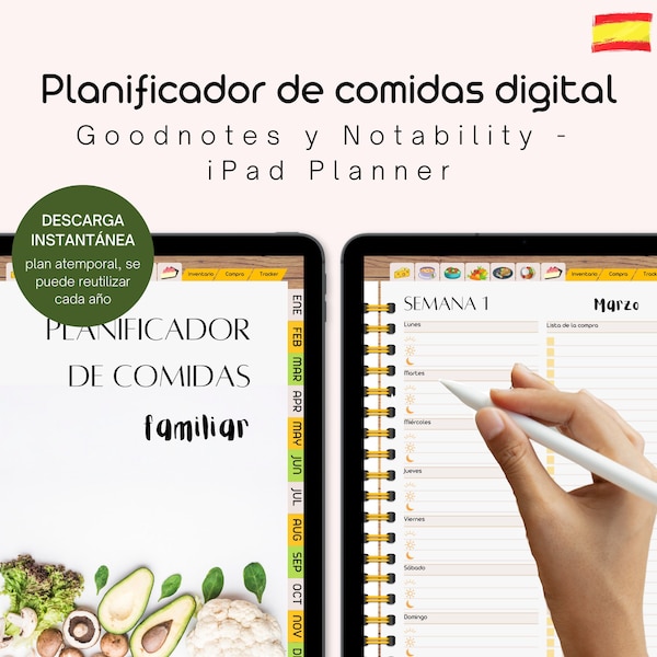 PLANIFICADOR de COMIDAS DIGITAL para tablet | Goodnotes y Notability | Inventario de comidas, recetas de cocina, planner semanal de comidas.
