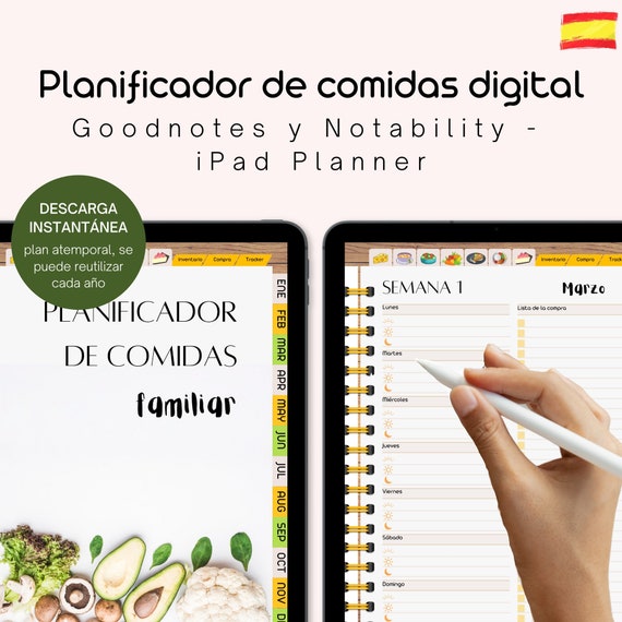 PLANIFICADOR de COMIDAS DIGITAL para tablet | Goodnotes y Notability | Inventario de comidas, recetas de cocina, planner semanal de comidas.