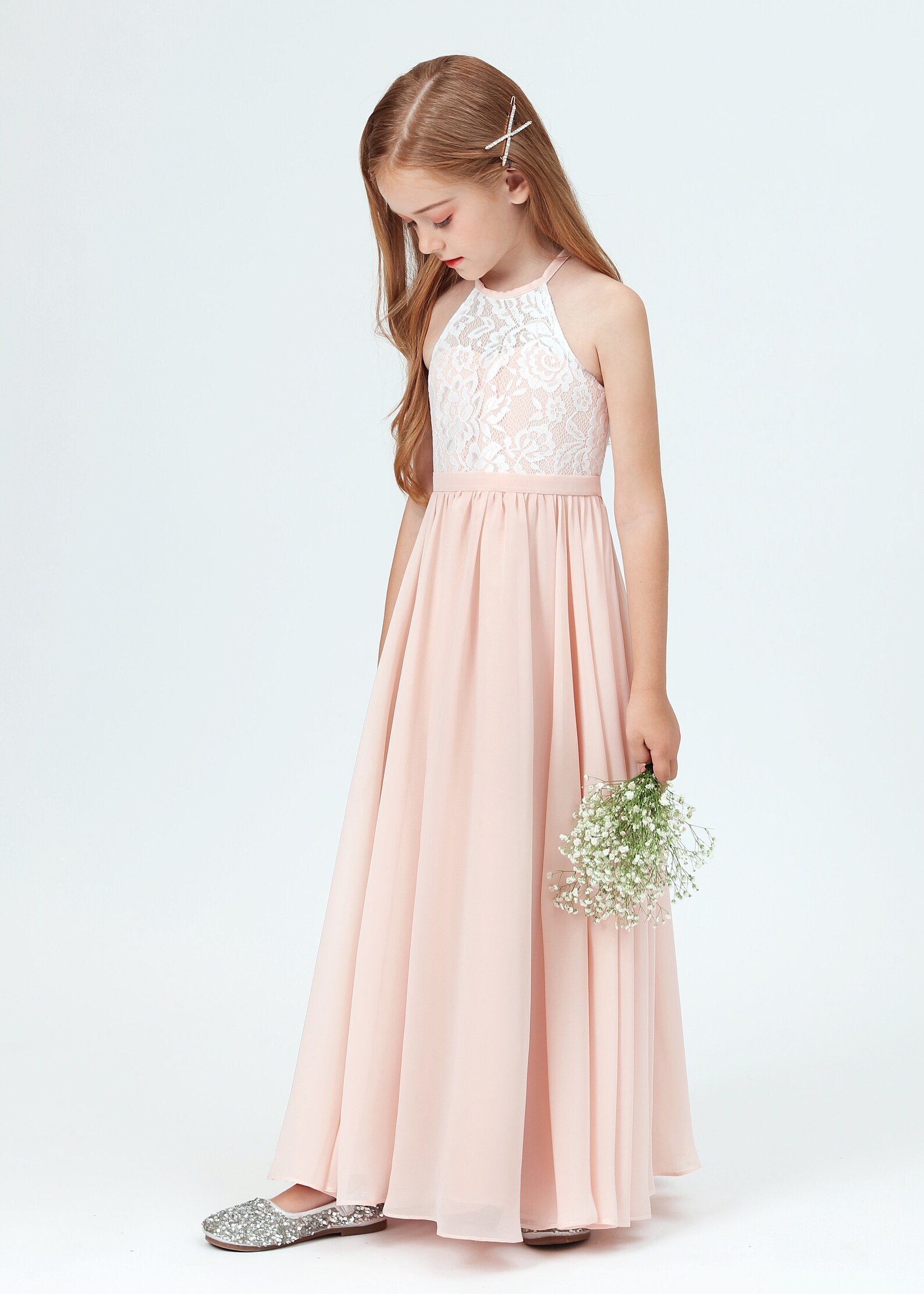 Pearl Pink Junior Bridesmaid Dressesgirls Lace Bridesmaid - Etsy