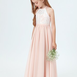 Elegant Lace Top Junior Bridesmaid Dresses Pearl Pink