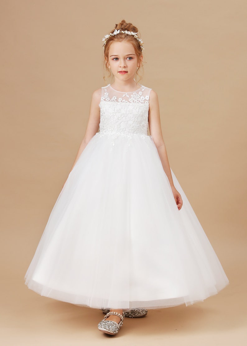 Ivory Flower Girl Dress, Bows Children's First Communion Dress