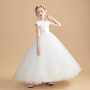 All Gown Flower Girl Dress Satin/tulle With Beading Appliques Children ...
