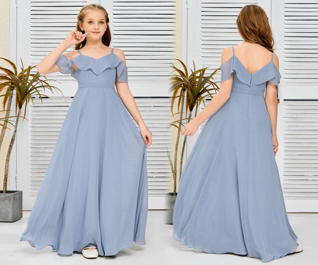 Elegant Lace Top Junior Bridesmaid Dresses Blue