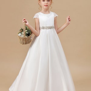 Ivory Satin Flower Girl Dress,Children's First Communion Dress,Princess Ball Gown ,Kids Princess dress,Flower Girls Dresses For Wedding
