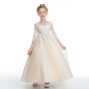 Champagne Flower Girl Dress,Children's First Communion Dress ,Princess Ball Gown ,Wedding Party Dress,Girl dress