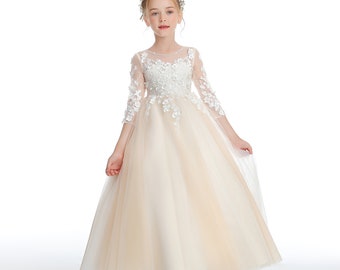 Champagne Flower Girl Dress,Children's First Communion Dress ,Princess Ball Gown ,Wedding Party Dress,Girl dress