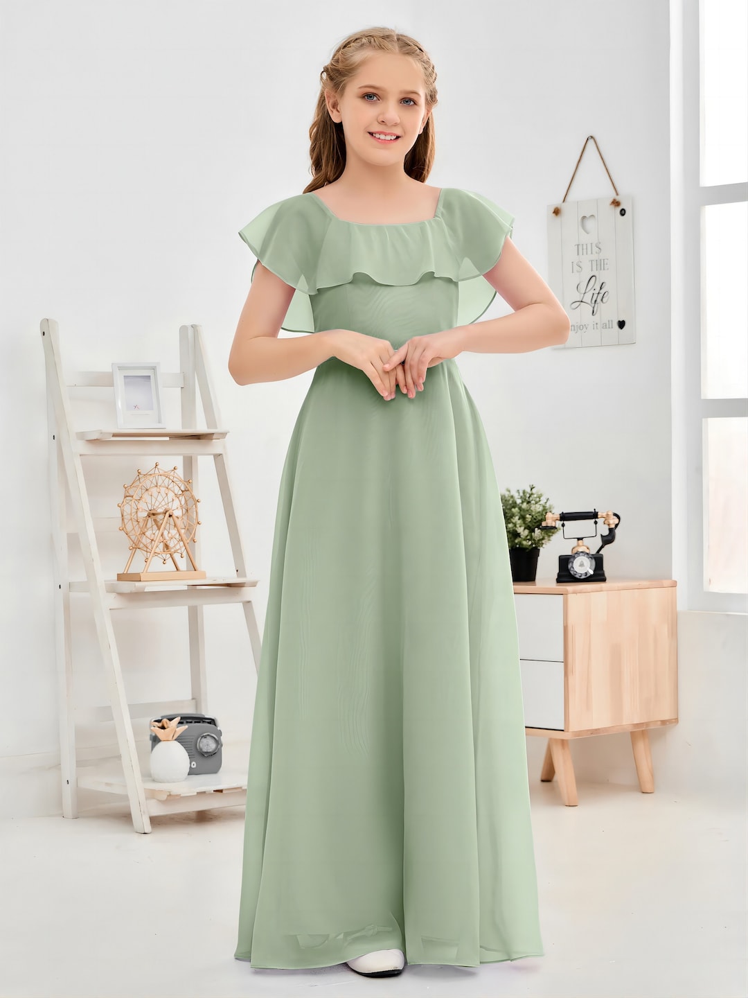 Dusty Sage Junior Bridesmaid Dresses Dresses for Wedding Chiffon Short ...