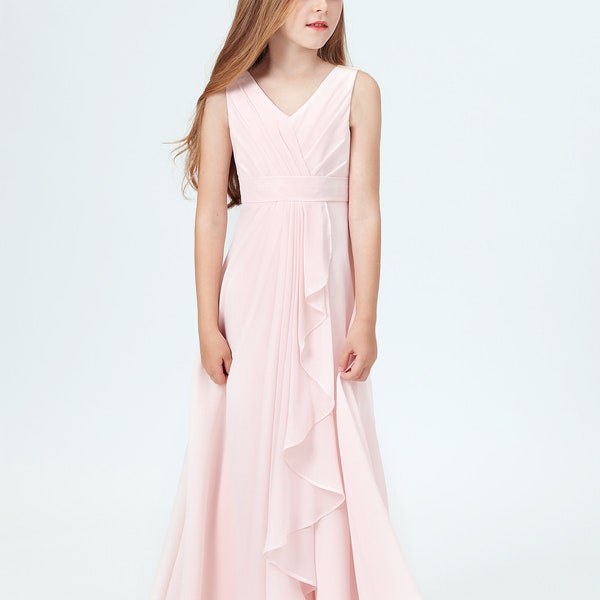 Blushing Pink Junior Bridesmaid Dresses,Girl Wedding Party Dress, Coffion Prom Gown ,Little Bridesmaid Dresses,Coffion Flower Girl Dresses