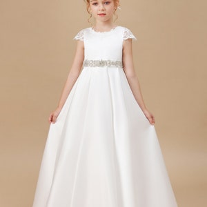 Robe de fille de fleur de satin ivoire, robe de première communion pour enfants, robe de bal de princesse, robe de princesse pour enfants, robes de filles de fleurs pour le mariage image 4