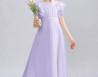 Lilac A-Line Girl Dress Children Chiffon Junior Bridesmaid Dress With Ruffle Flower Girls Dresses For Wedding Communion Dress