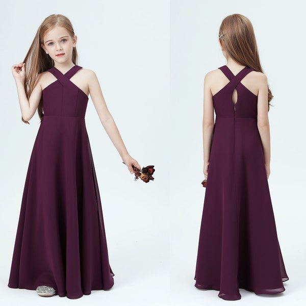 Simple Sleeveless Chiffon Junior Bridesmaid Gown Terracotta