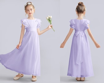 Lilac A-Line Girl Dress Children Chiffon Junior Bridesmaid Dress With Ruffle Flower Girls Dresses For Wedding Communion Dress
