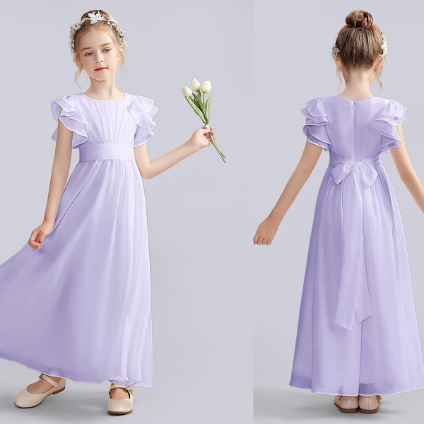 Lilac A-Line Girl Dress Children Chiffon Junior Bridesmaid Dress With Ruffle Flower Girls Dresses For Wedding Communion Dress