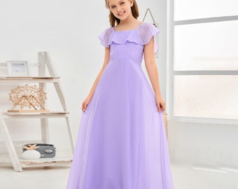 Lilac Junior Bridesmaid Dresses Dresses For Wedding Chiffon Short sleeves Flower Girl Dresses Wedding Guest Party Princess Gown