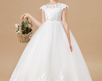 Ivory Scoop Applique Lace Flower Girl Dress Girls Lace Dress Lace Dress Toddler Lace Dress Boho First Communion Dresses Princess Dresses