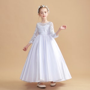 Ball-gown/princess Flower Girl Dress Satin 3/4 Sleeve - Etsy