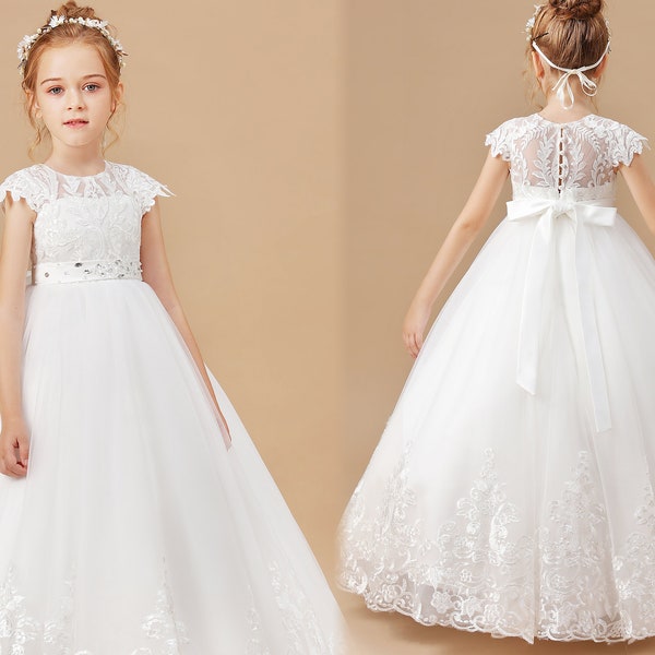 Ivory Scoop Applique Lace Flower Girl Dress Girls Lace Dress Lace Dress Toddler Lace Dress Boho First Communion Dresses Princess Dresses