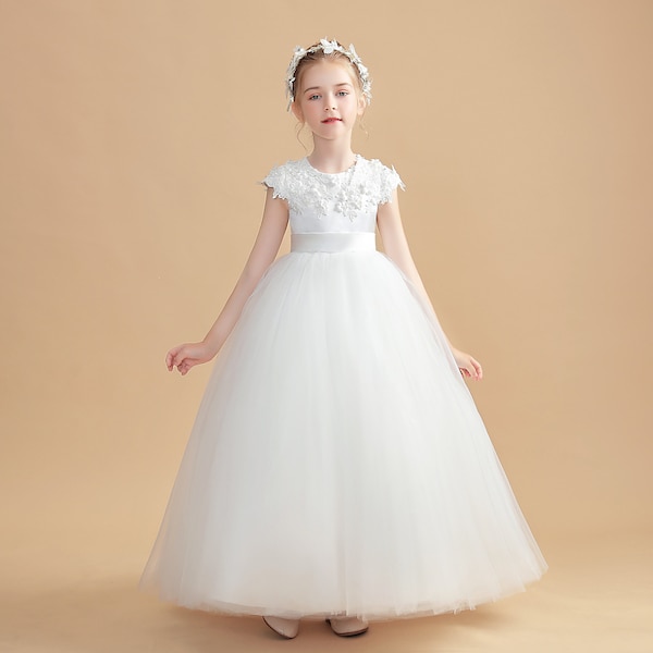 toutes les robes Flower Girl Dress Satin/Tulle With Beading Appliques Children’s First Communion Dress PrincessWedding Party Dress