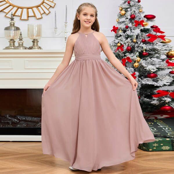 Dusty Rose Junior Bridesmaid Dresses Girls Bridesmaid Dresses For Wedding Chiffon Flower Girl Dresses Wedding Guest Party Princess Gown