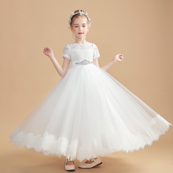 Mädchen Kleid Kurzarm Baby Kinder Kleidung Kinder Kinder Kleidung Applikationen Kinder Mädchen Hochzeit Abendkleider Party Kleider