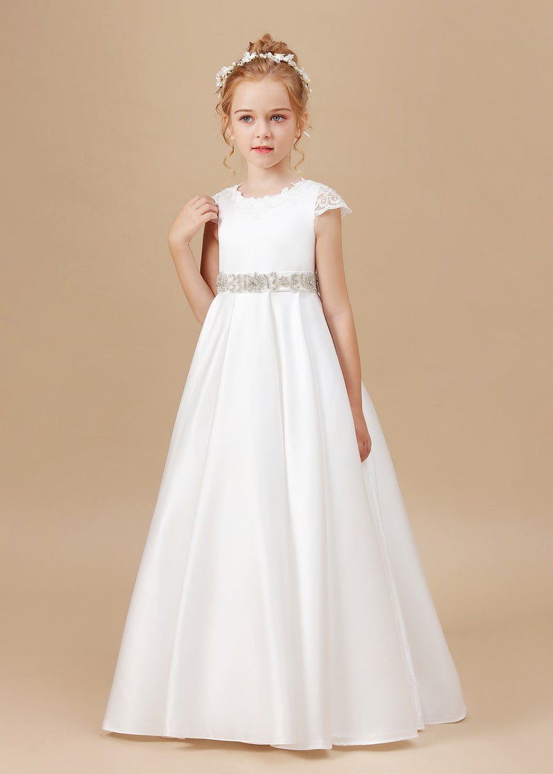 Robe de fille de fleur de satin ivoire, robe de première communion pour enfants, robe de bal de princesse, robe de princesse pour enfants, robes de filles de fleurs pour le mariage image 5