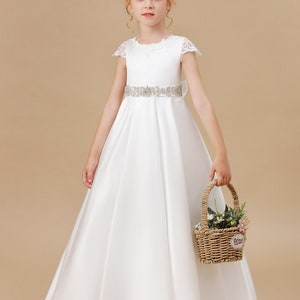 Robe de fille de fleur de satin ivoire, robe de première communion pour enfants, robe de bal de princesse, robe de princesse pour enfants, robes de filles de fleurs pour le mariage image 6